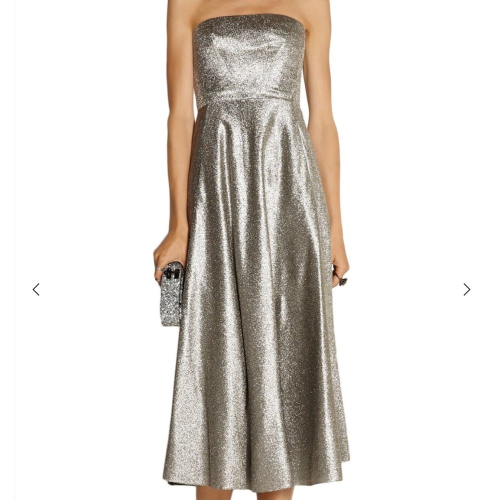 Cedric Charlier Silk-blend Lamé Dress in Silver